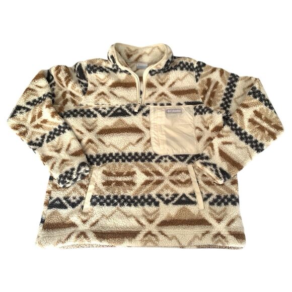 Columbia West Bend 1/4 Zip Pullover Women XL Fleece Beige Tan Aztec Southwestern - Picture 1 of 9